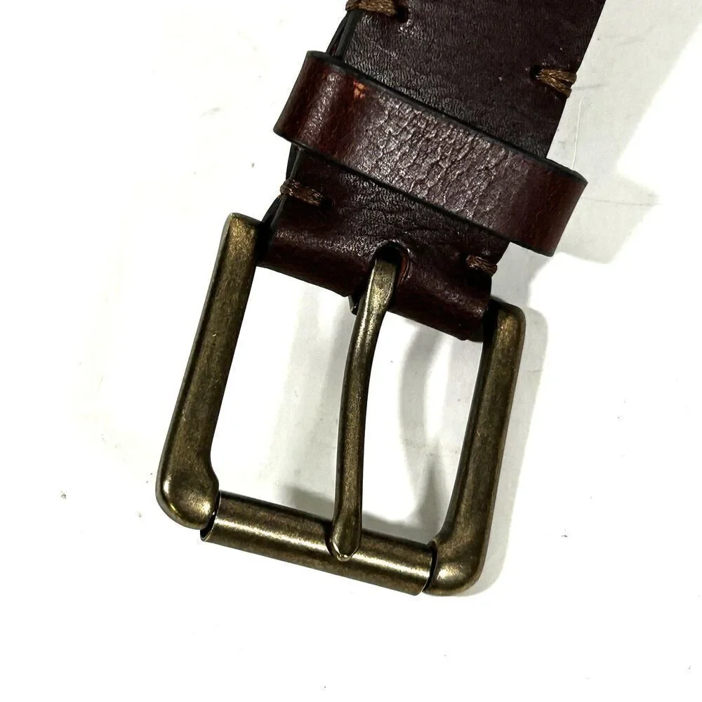 Men's Lands' End Leather Belt Size 40 Brown Brass Buckle Classic Traditional